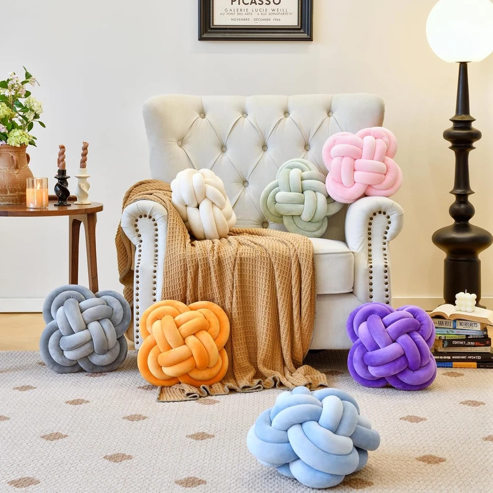  Bola Almohada Nudo, Almohadas Decorativas con Tela Terciopelo para Sofá Cama Foto 2 de 4