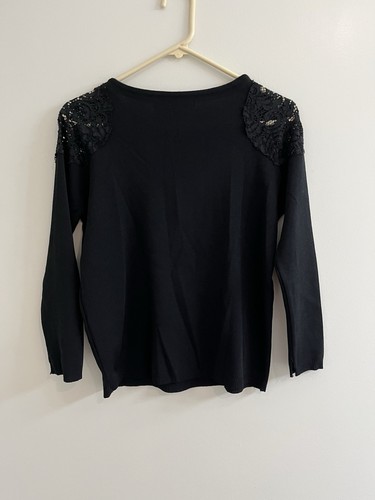 Zara Womens Witchy Whimsigoth Lace Trim Top Size M Black Round Neck Stretch - Picture 6 of 7