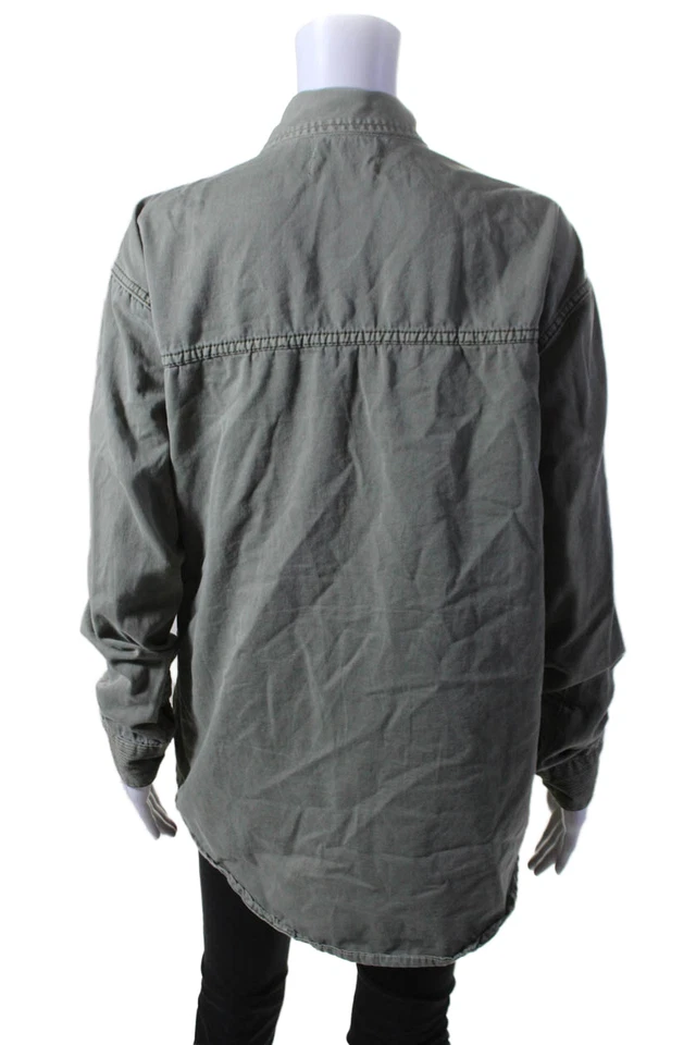 Camisa One X One Teaspoon para mujer manga larga con botones verde algodón talla pequeña Foto 3 de 4