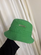 Jacquemus Green Cotton Canvas Lined Solid Logo Bucket Hat- One Size