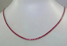 12Ct Round Cut Lab Created Red Ruby Women Tennis Necklace 14K White Gold Finish