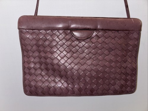 Vintage Morris Moskowitz Mauve Taupe Genuine Woven Leather Purse Shoulder Bag - Picture 3 of 8