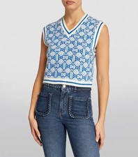 NWT $265 Maje Metallic Blue & White Pattern Sleeveless Knit Crop Vest  M NEW