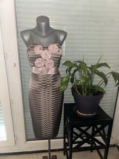 Robe De Soirée Butik Dayi Taille 38 Élégante Marron Fleurs Rosées Cocktail