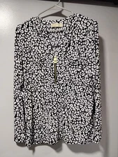Michael Kors Black And White Top Blouse Size M