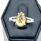 Vintage Ring Size 8 Citrine Facetted Pear Shaped Solitaire Band Sterling 925