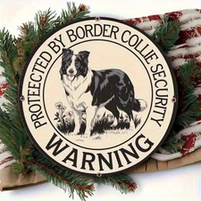 Vintage Protected By Border Collie Metal Wall Hanging 7.8Inch