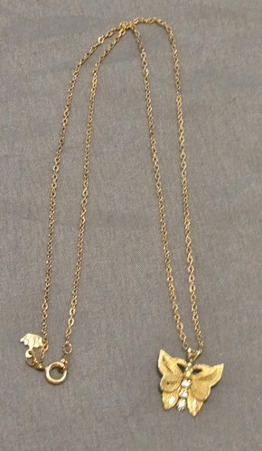 Vintage Gold Tone Rhinestone Butterfly Pendant - 18" Necklace - Picture 2 of 5