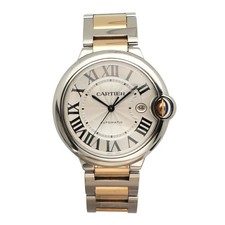 Cartier Ballon Bleu 42mm 18k Yellow Gold Steel Silver Dial Watch W69009Z3