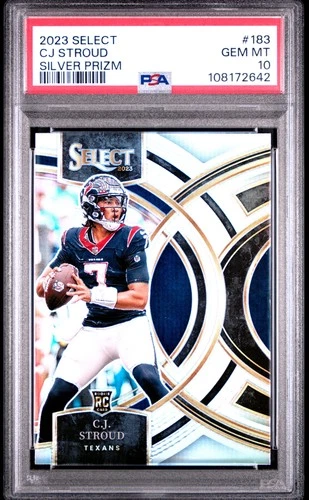 2023 PANINI SELECT SILVER PRIZM #183 CJ STROUD ROOKIE RC PSA 10