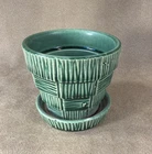 Vintage 1950's McCoy Basketweave Green Small 3 1/4" Flower Pot Planter