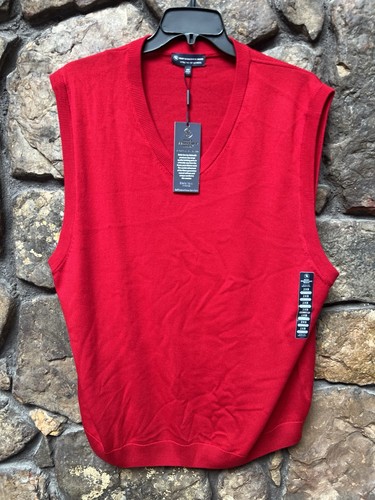 HART SCHAFFNER MARX 100% Merino Wool V-Neck Sweater Vest Big & Tall 2XB RED NWT