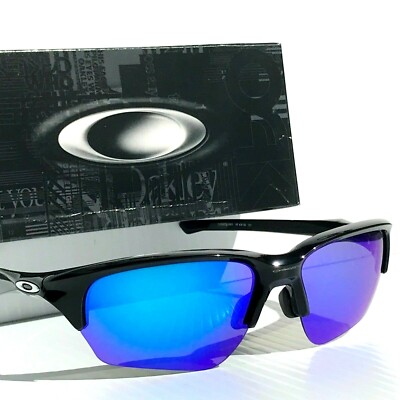 NEW* Oakley FLAK BETA Shiny Black POLARIZED Galaxy Blue Sunglass