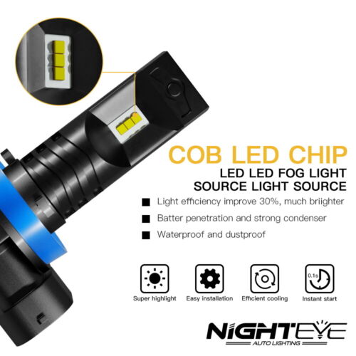 NIGHTEYE Pair 80W 1600LM H11 H8 H9 LED Fog Light Bulbs Kit 6000K White Replace - Picture 2 of 12