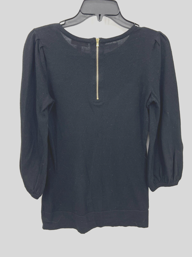 Lily Pulitzer Sweater Womens Small Black Balloon Sleeve Gold Zip Back Pullover - Picture 2 of 9
