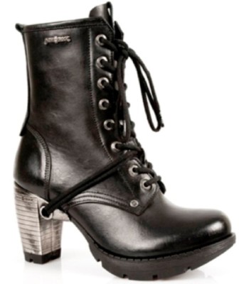 New Rock TR001-S1 Ladies Trail Black 100% Leather Gothic Punk Lace Boots