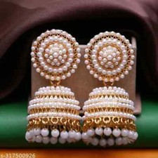 "Traditional Indian Jhumka Earrings Gold Plated with White Pearls  Bridal Gifts