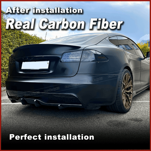For Tesla Model S Plaid 2021UP Real Carbon Fiber Front Bumper Lip Rear Diffuser - Picture 10 of 15