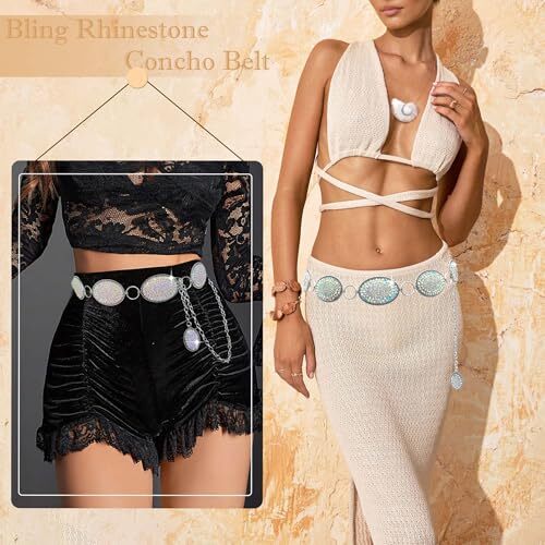 Bling Rhinestone Concho Belt Heavy Metal Western Crystal  display picture 2