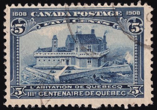 Lot de timbres bleu foncé Canada Scott 99 d'occasion 5c 1908 bleu foncé OCX2019 - Photo 1/2