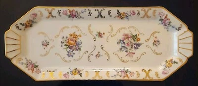Plat de Service Rectangulaire ou à Cake en Porcelaine L F Décor Fleuri 1948 cica - Photo 1/4