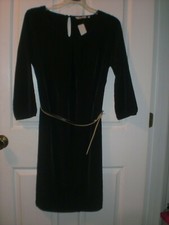 DOCKERS Black Shift Belted Dress 3/4 Sleeves NEW Size PM