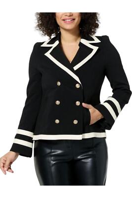 Kathy Ireland Fashion 360 Royal Diana Faux Leather Trim Peacoat Blck
