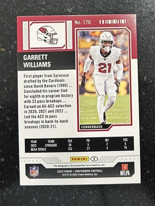 2023 Panini Contenders Rookie Ticket VARIATION Auto Garrett Williams Cardinals - Image 2 of 2