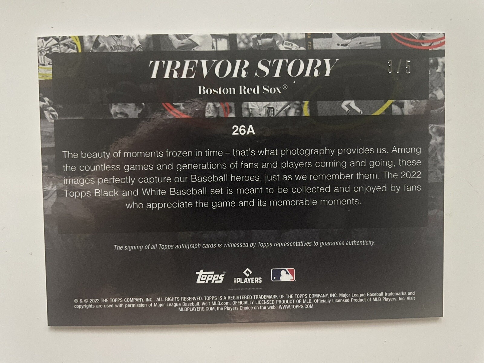 2022 Topps Black and White Baseball Trevor Story Rainbow Foil Autograph /5