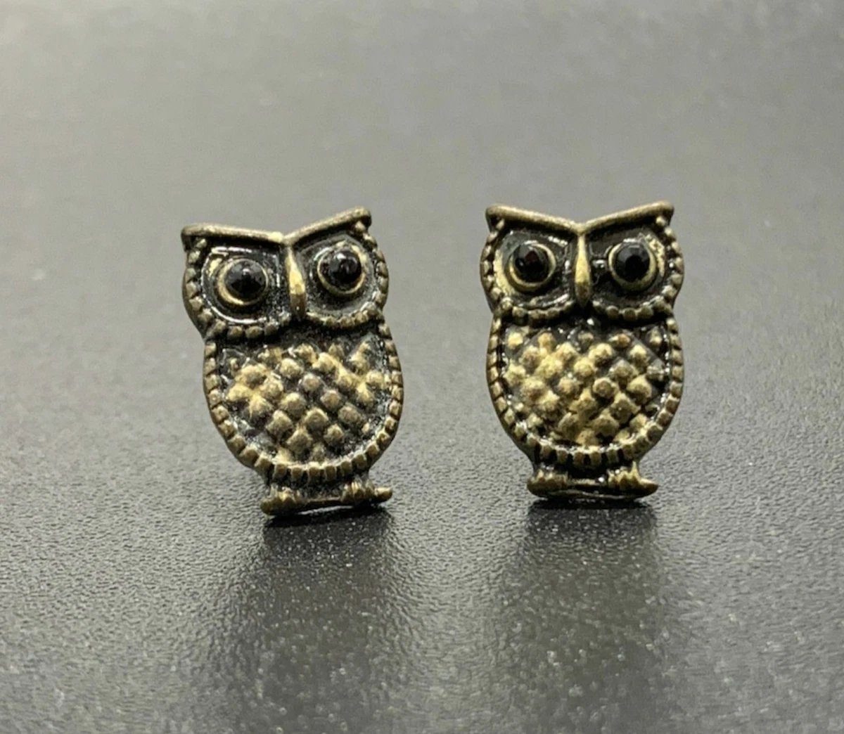 Antiqued Gold Owl Stud Earrings .5