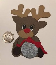 HANDMADE Die Cut 1 Reindeer w/ Bell / Card Embellishment