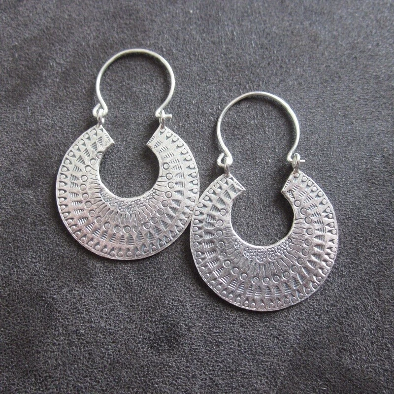 PENDIENTES PLATA FINA 925 ARO REDONDO TRIBAL TRADICIONAL ASIÁTICO MUJER Foto 2 de 4