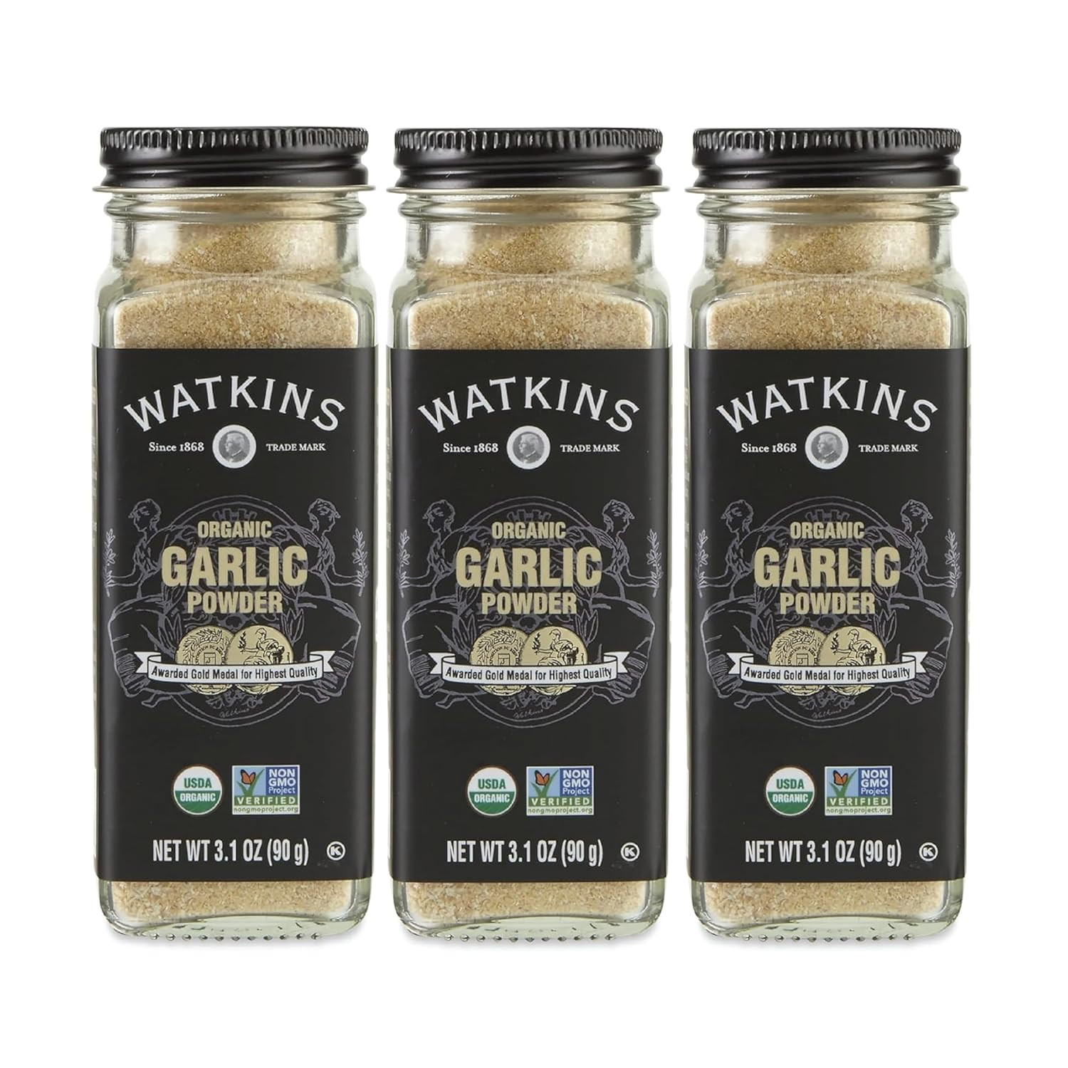 Баночка для органических специй Watkins Gourmet Organic, Чесночный порошок, банка весом 3,1 унции, 3 штуки