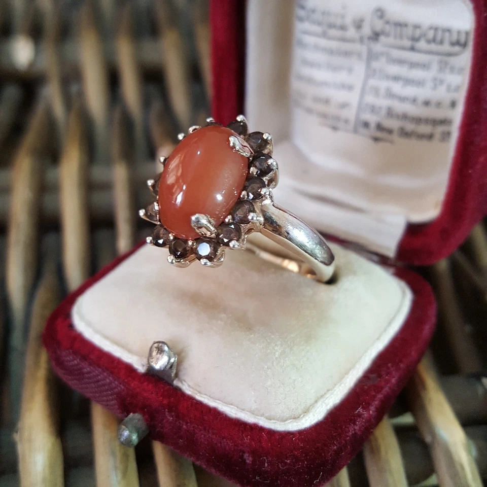 925 Sterling Silver Ring, Natural Red Quartz And Smoky Quartz, Size R US 8.5  - Image 4 of 4