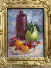Original Framed Impressionism Oil Painting 12"x9” Still Life Artist Signed