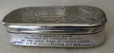 1874 Silver Plate The Loyal Order of Crewe Lodge Odd Fellows Award Box