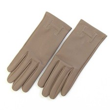 Hermes Bastille Gloves Lambskin Cashmere Size 6.5 Etoupe H Logo Fashion Women's