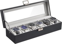 Uhrenbox 6 FäCher Pu-Leder Uhrenaufbewahrung Mit Glasdeckel FüR Herren Schwarz