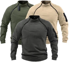 Men’s Tactical Fleece Pullover Mock Neck Military Outdoor Windproof Hoodie