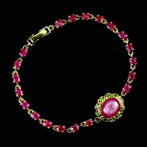 Pulsera de plata de ley 925 rubí ovalado 11x9 mm joyería de piedras preciosas esmeralda 7,5 pulgadas