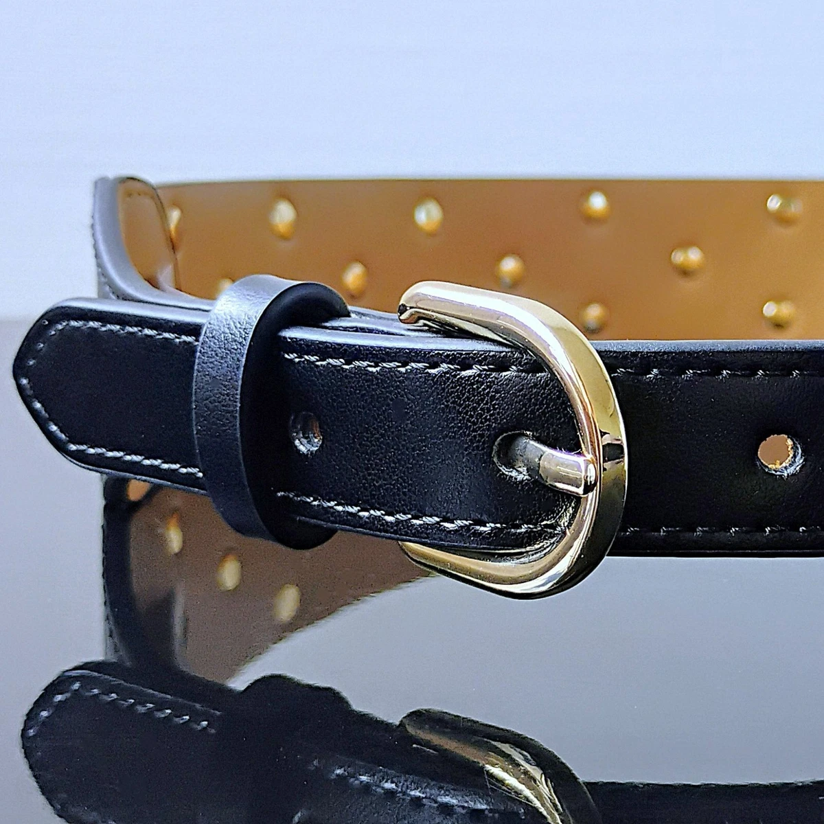 KATE SPADE New York Black Leather/Gold 28mm Engraved Logo Belt Size S NWOT kate spade new york Leather Black Belts for Women for sale  main image 3