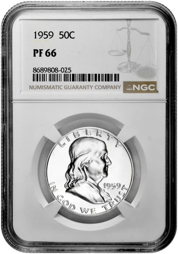1959 50C Proof Silver Franklin Half Dollar NGC Graded PF 66 in New Holder