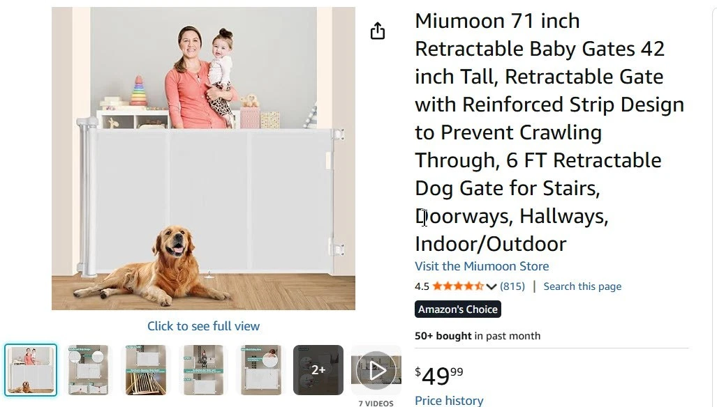 **NEW -Retractable Baby / PET Gates 42 inch Tall- ***STILL IN BOX**
Opens in a new window or tab