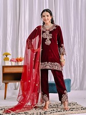 New Presenting Viscose Velvet Maroon Salwar Kameez With Dupatta For Party