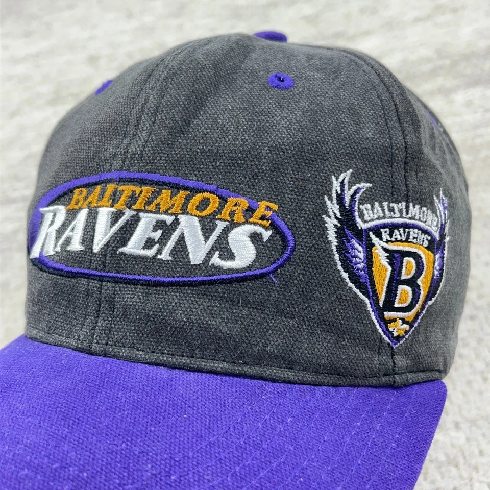Vintage Baltimore Ravens Hat Cap Strap Back Gray Purple Canvas 90s Y2K NFL Adult - Image 3 of 4