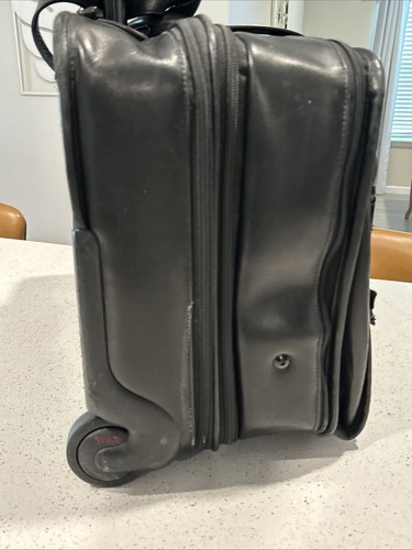 TUMI ‘Alpha’ Black Leather Expandable Wheeled Briefcase - 96103DH - Picture 9 of 24