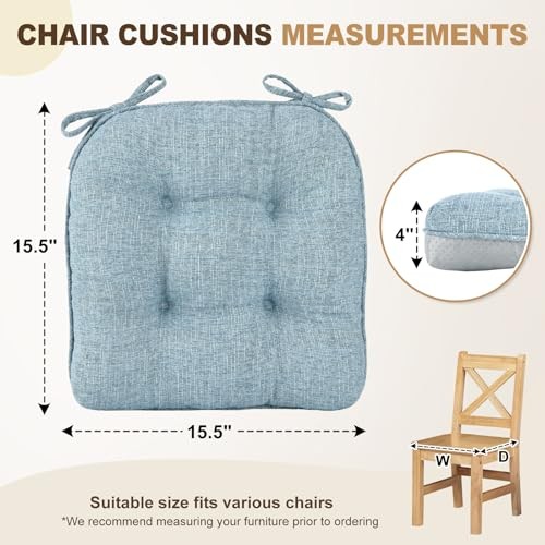 Indoor Chair Cushions for Dining Chairs, Tufted 6 Count (Pack of 1) Light Blue - Picture 3 of 7