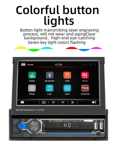 Reproductor de 7" individual 1 DIN radio de coche estéreo pantalla táctil abatible Bluetooth MP5 + CÁMARA - Imagen 3 de 17