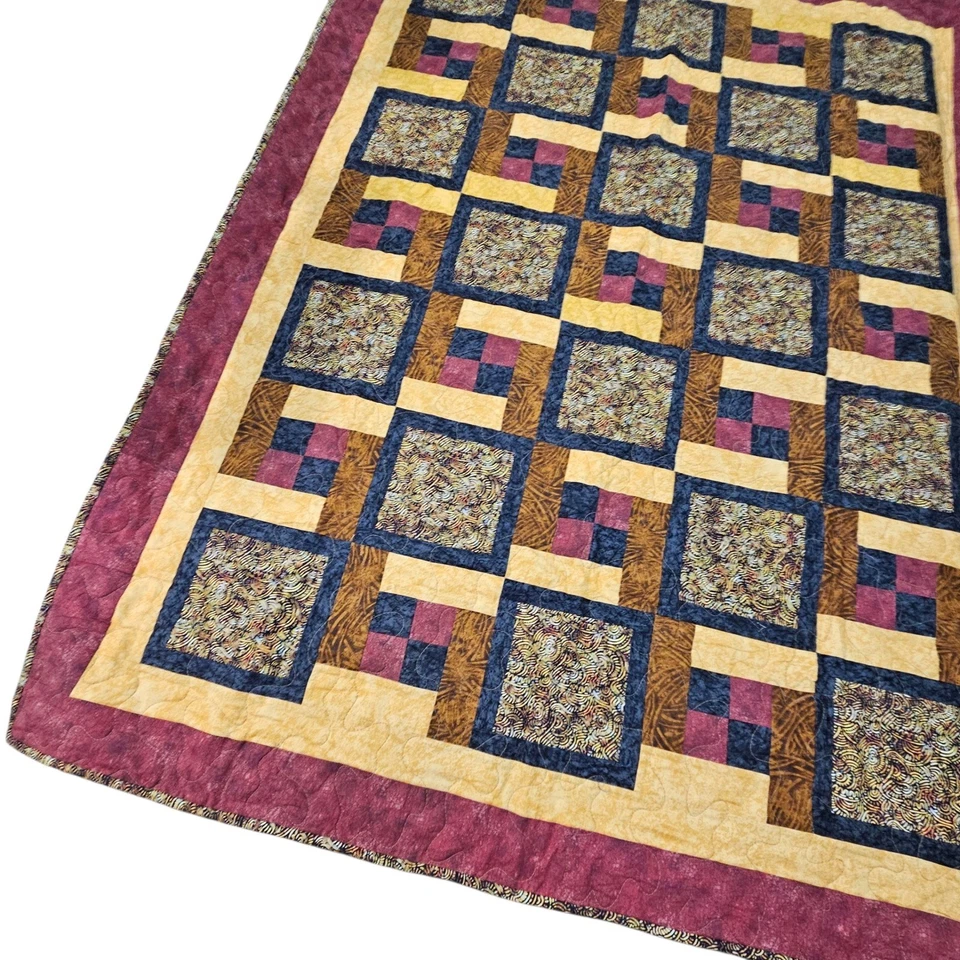 Handmade Log Cabin Quilt Blanket Rustic Farmhouse Brown Throw Grandma Cottage - Image 3 of 4