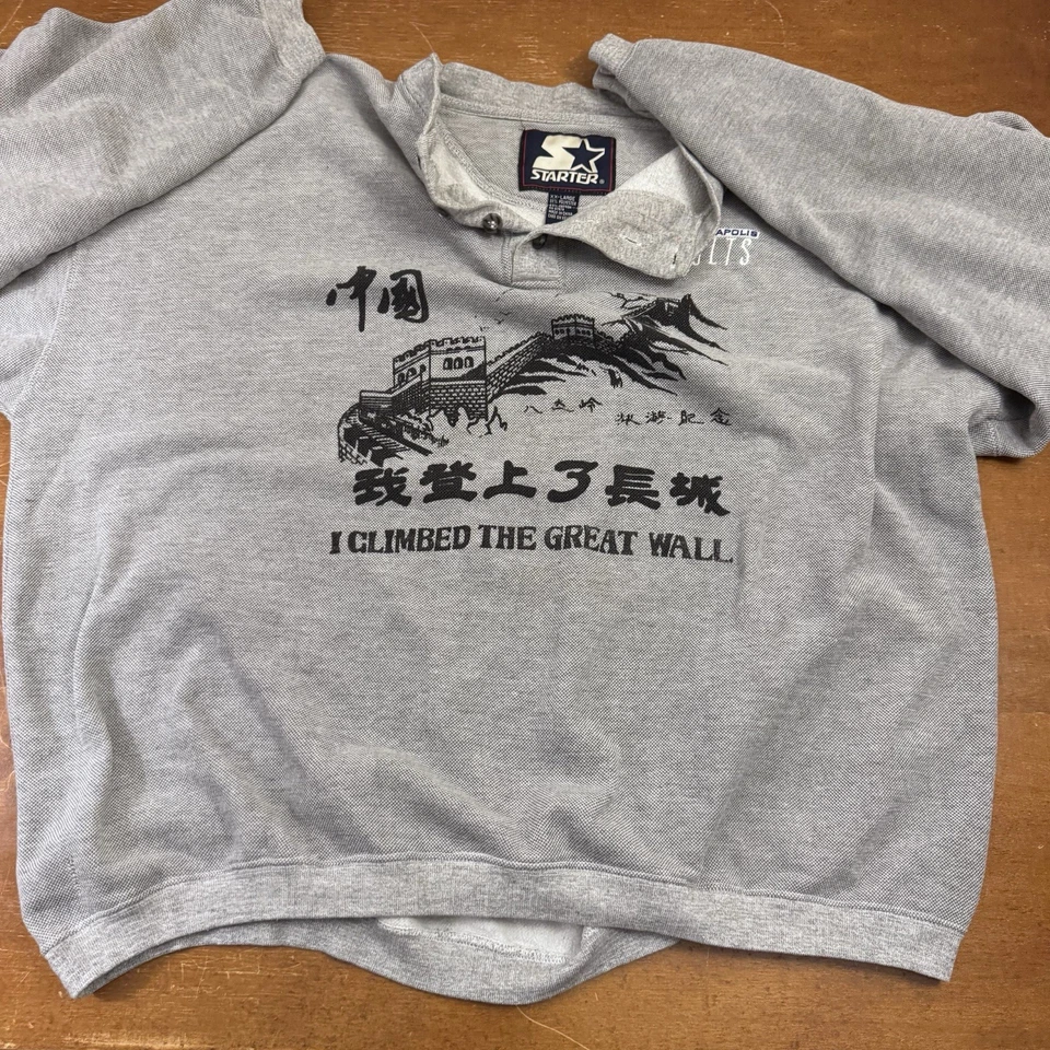 Moletom masculino vintage STARTER 2XL pulôver pesado Henley anos 90 - Imagem 2 de 4